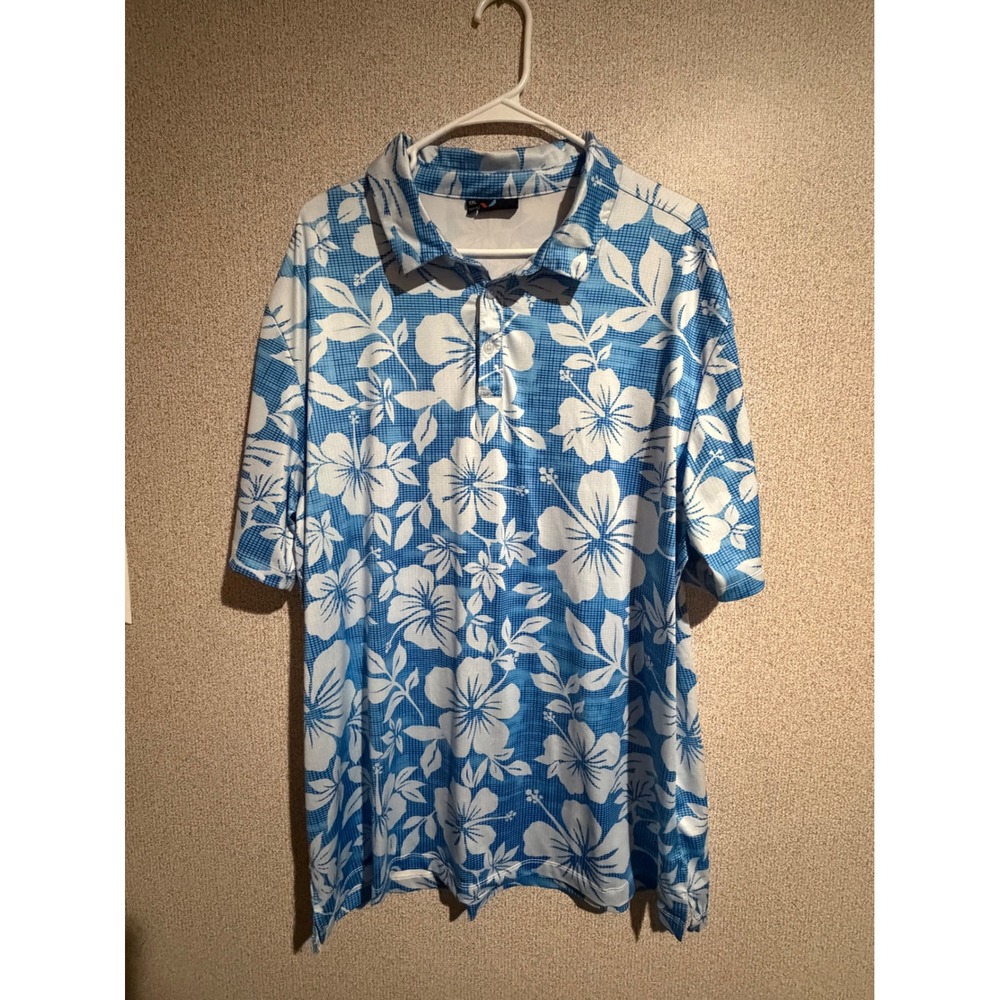 Yatta Golf Mens XXL Blue White Hibiscus Floral Tropical Performance Polo Shirt